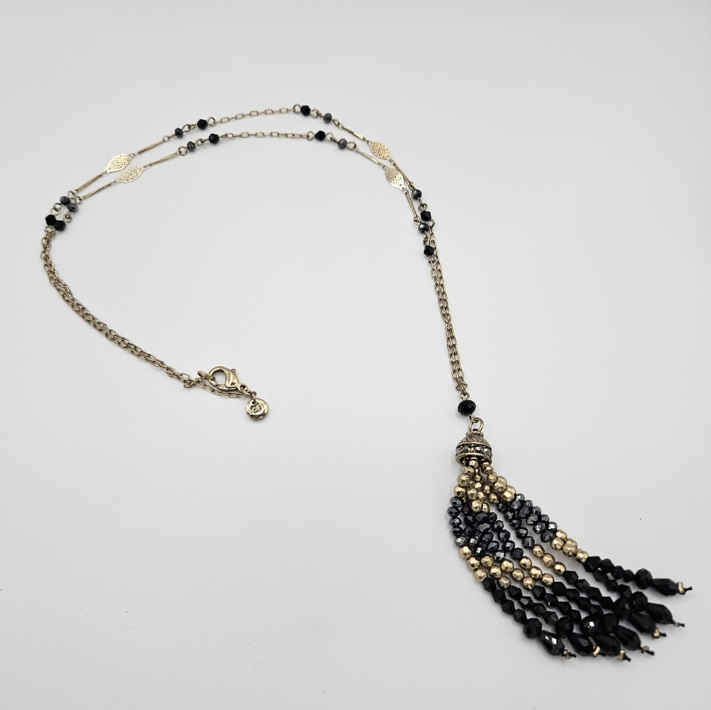 Loft Elegant Black and Gold Tassel Necklace